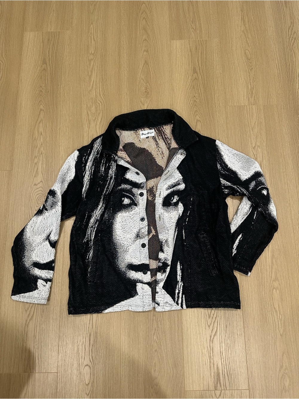 Women's Black & White Graphic Face Blazer Jacket